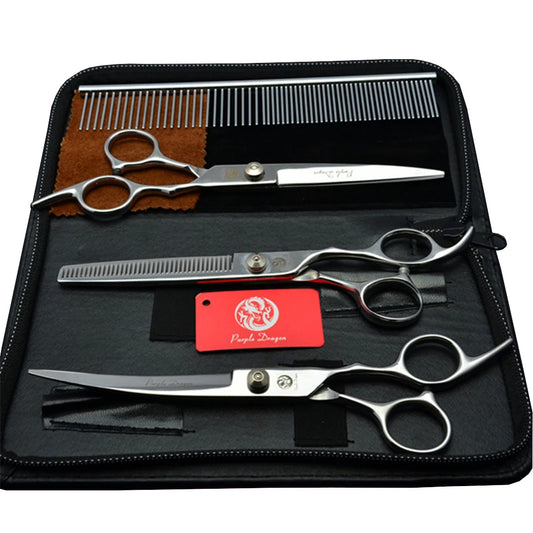 Tijeras de peluquería para perros - Japanese stainless steel pet grooming scissors, cutting scissors, thinning scissors, curved scissors set Z3001